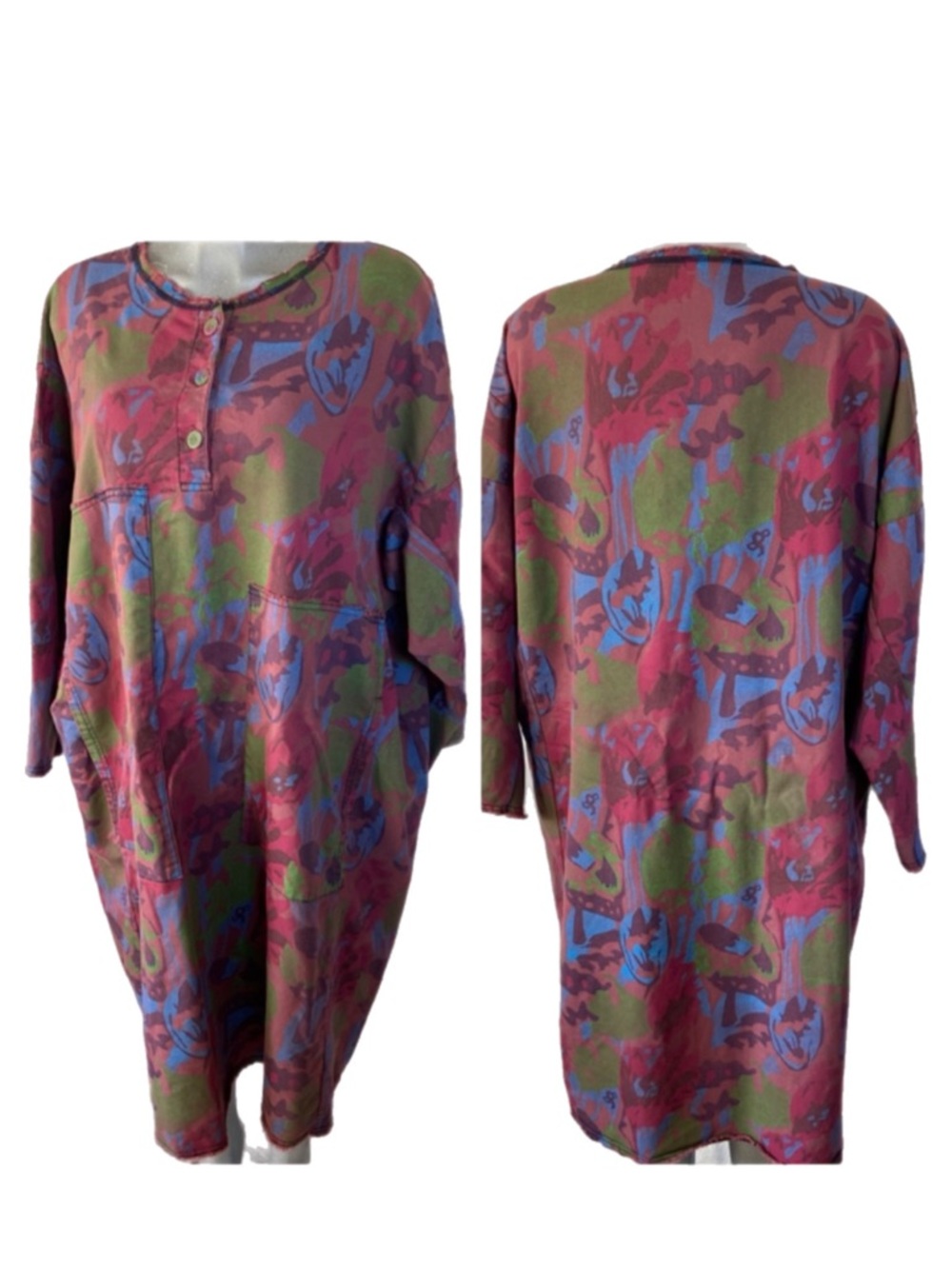 Monthorigin Lagenlook Sweatshirt Midi Dress Loose Oversized Large Cotton Pockets